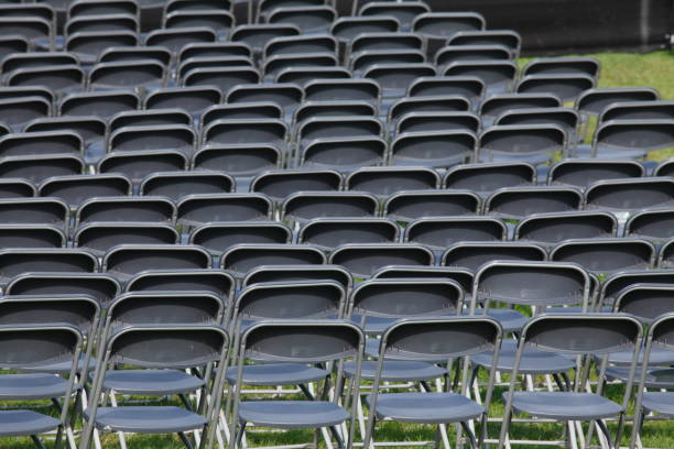 istock Grey plastic chairs, row of chairs 838791556