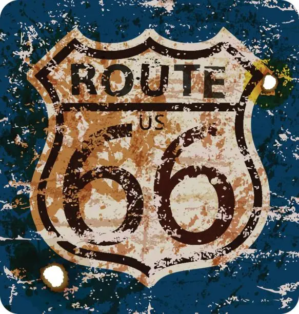 Vector illustration of grungy route 66 road sign