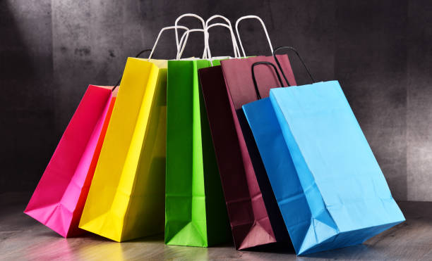 istock Composition with colorful paper shopping bags 838815654