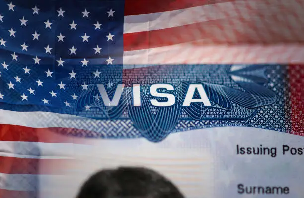 Photo of Close-up detail of American VISA