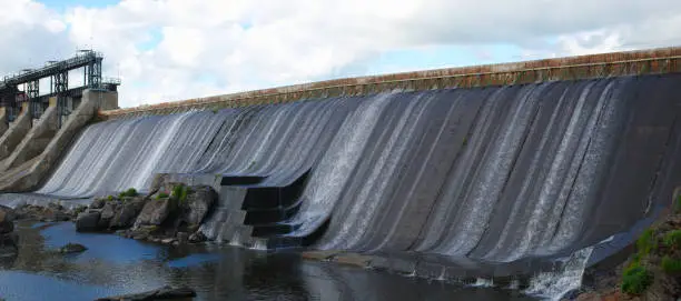 hydroelectric barrage waterfall river durable power electricity energy
