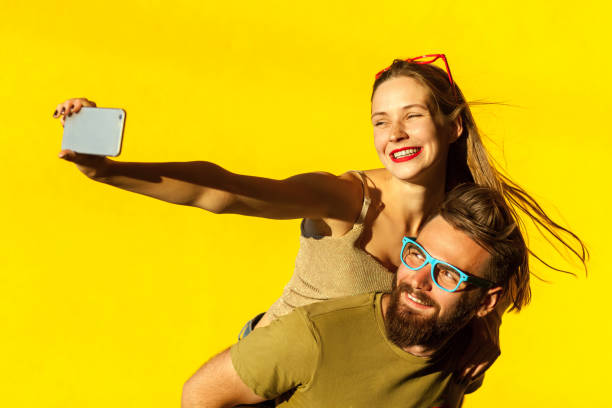 istock Happiness couple. Piggyback. Selfie 838856646