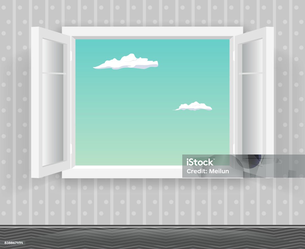 Open Glass Window Frame Cartoon Home Interior Design Template Background  Vector Illustration Stock Illustration - Download Image Now - iStock