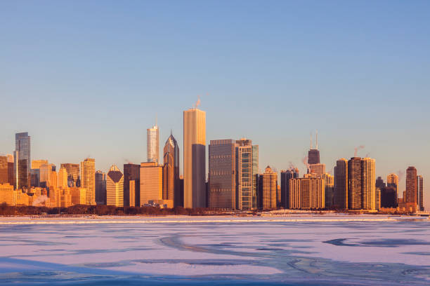 istock Winter in Chicago - skyline at sunrise 838880196