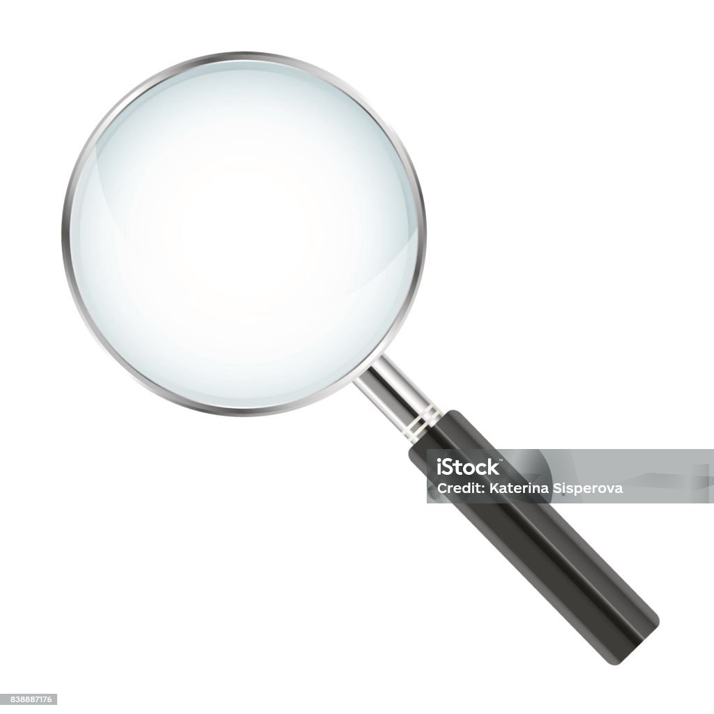 Realistische Lupe isoliert auf weißem Hintergrund - Vektor-illustration - Lizenzfrei Vergrößerungsglas Vektorgrafik