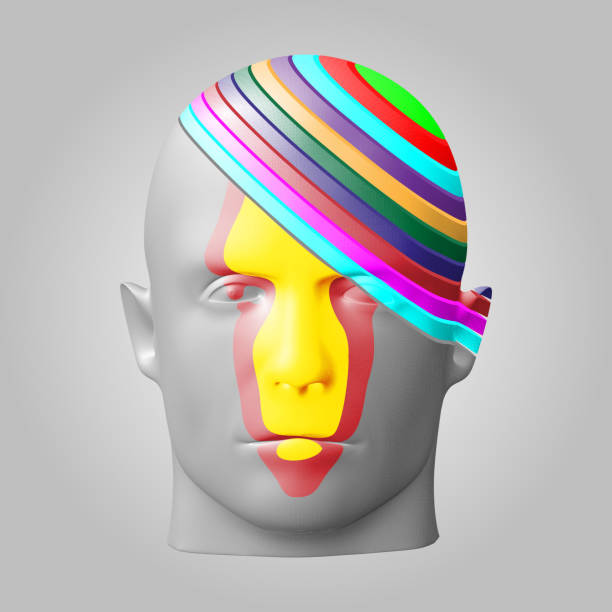 istock The human face consists of multicolored cylindrical incisions. Vector illustration, business concept. 838888334