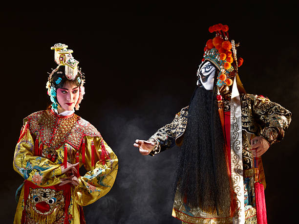 Chinese opera (Ba Wang and Yu Ji)  chinese opera makeup stock pictures, royalty-free photos & images