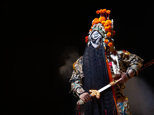 Chinese opera character with sword (Ba Wang)  chinese opera makeup stock pictures, royalty-free photos & images