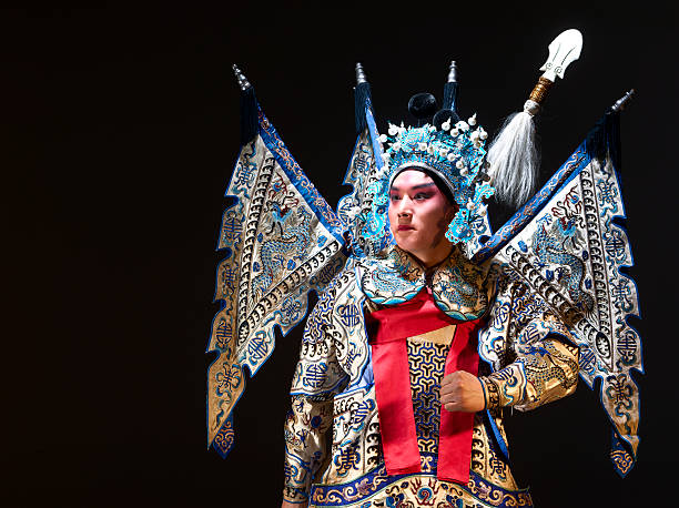 Chinese opera action (Zhao Yun)  chinese opera makeup stock pictures, royalty-free photos & images