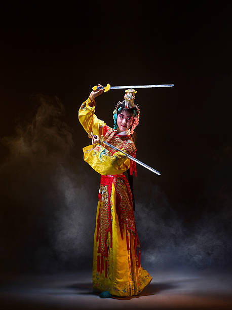 Chinese opera character with knives (Yu Ji)  chinese opera makeup stock pictures, royalty-free photos & images