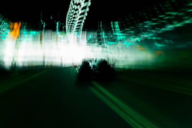 Extreme Abstract camera shake while driving at speed through Queens Gate tunnel Cardiff