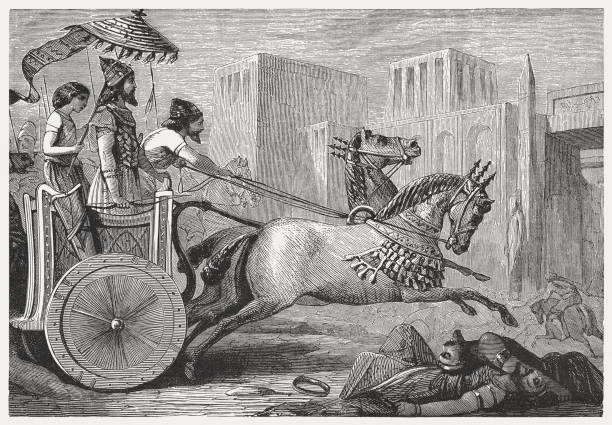 illustrations, cliparts, dessins animés et icônes de entrée du roi cyrus ii dans une ville conquise, publié 1886 - conquered