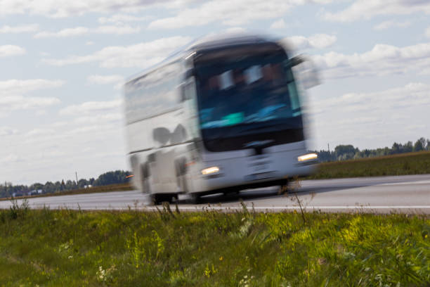 istock Bus on the road with motion blur. Blurred image background. Colorful wallpaper with copy space 838924004