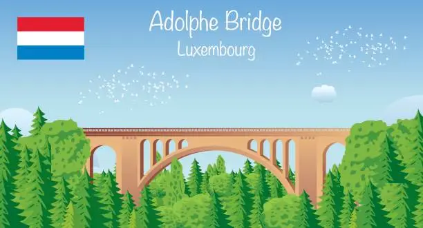 Vector illustration of Adolphe Bridge LUXEMBOURG