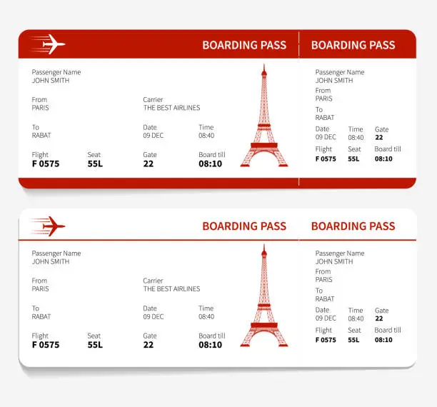 Vector illustration of red boarding pass