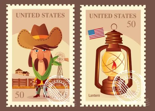 Vector illustration of USA WESTERN POSTAGE