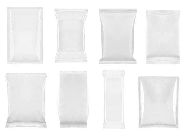 aluminum white bag package food template - pacote plastico imagens e fotografias de stock