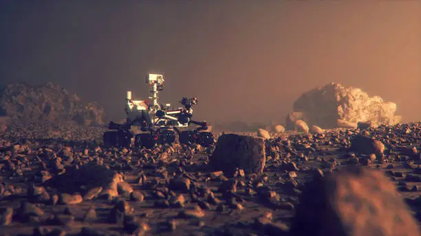 Mars Rover exploring on the planet surface.