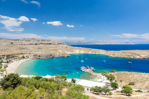istock Top view of Lindos bay and the beach 838940428