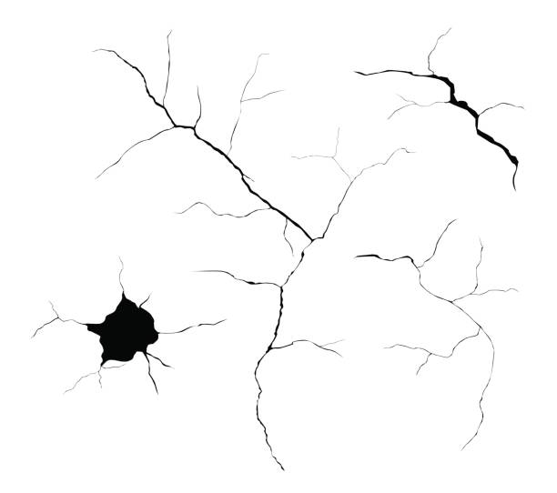 ilustrações de stock, clip art, desenhos animados e ícones de set of black vector cracks and holes isolated on white background - cracked