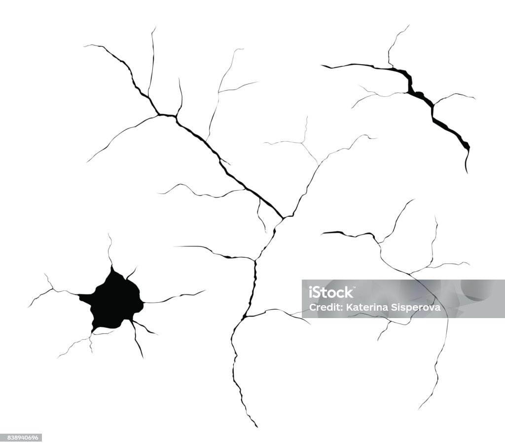 Set of black vector cracks and holes isolated on white background Cracked stock vector