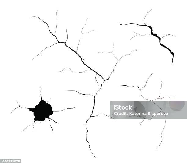 Set Of Black Vector Cracks And Holes Isolated On White Background Stock Illustration - Download Image Now