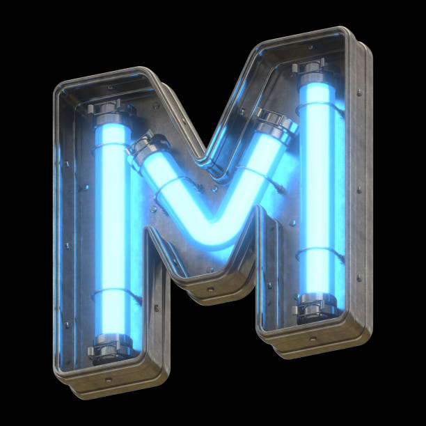 istock Metallic futuristic font with blue neon lights 838941136