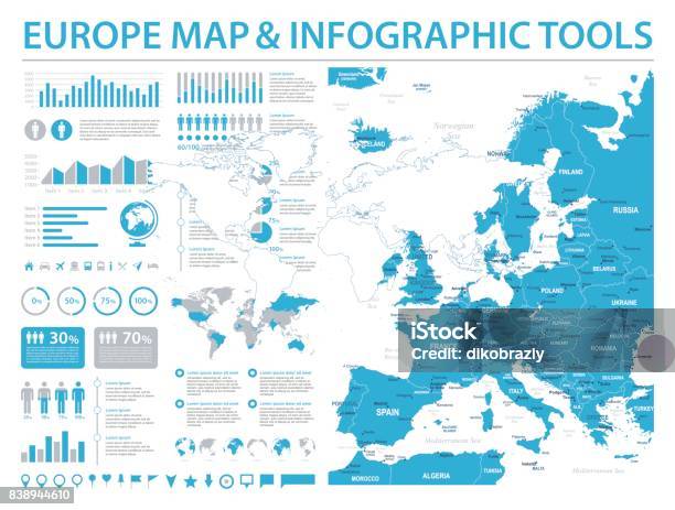 Europe Map Info Graphic Vector Illustration Stock Illustration - Download Image Now - Map, Greece, Portugal