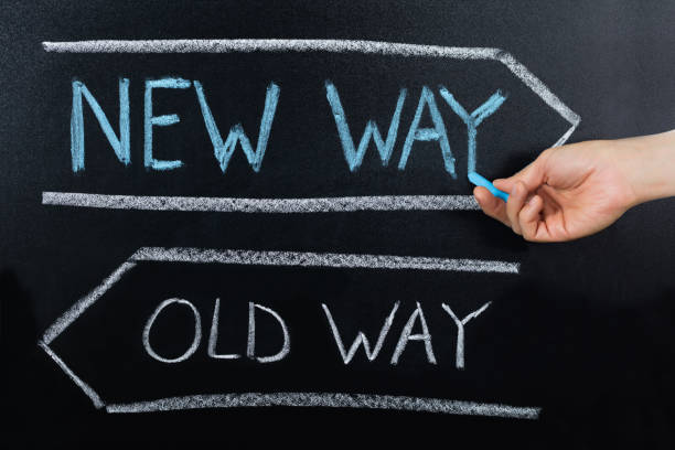istock Old Way Or New Way Concept Drawn On Blackboard 838945758