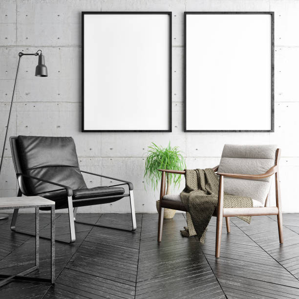 Mock up posters  in hipster living room,