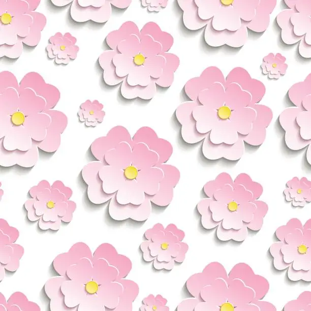 Vector illustration of Seamless pattern with pink 3d sakura