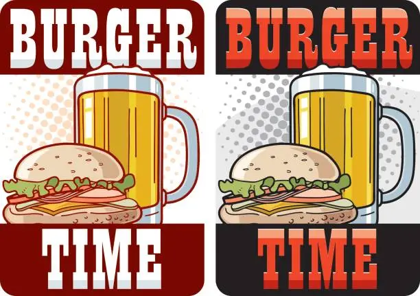 Vector illustration of Beer and hamburger