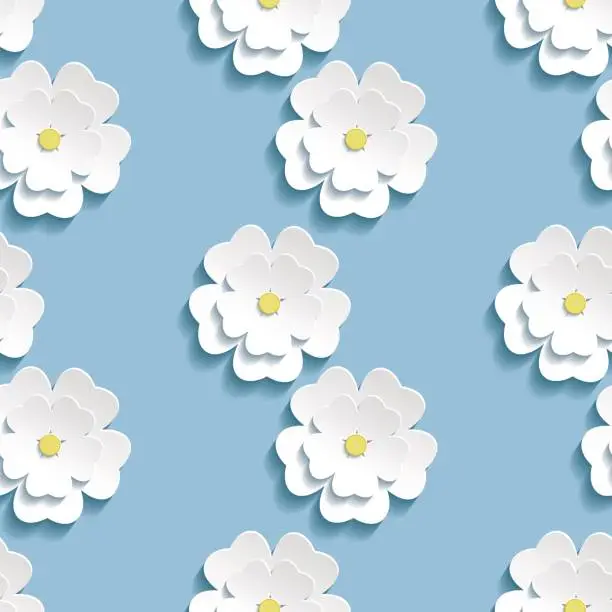 Vector illustration of Modern background seamless pattern with 3d white sakura