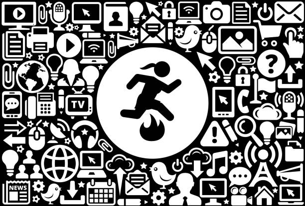 illustrations, cliparts, dessins animés et icônes de sauter les incendies icône noir et blanc internet technology background - computer icon black and white flame symbol