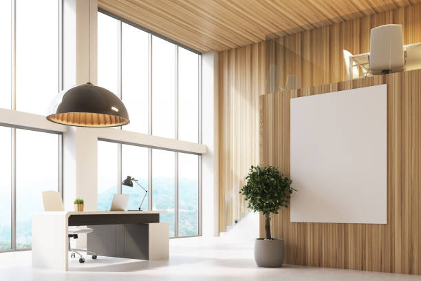 istock Wooden CEO office with a poster, corner 838955464