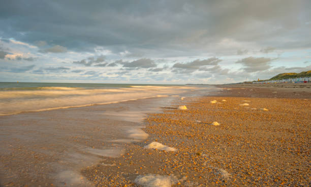 istock Blue cloudy sky over a sand beach along the sea in summer 838955774