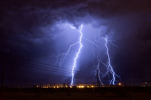 Lightning strikes an electrical substation in the city of Phoenix.