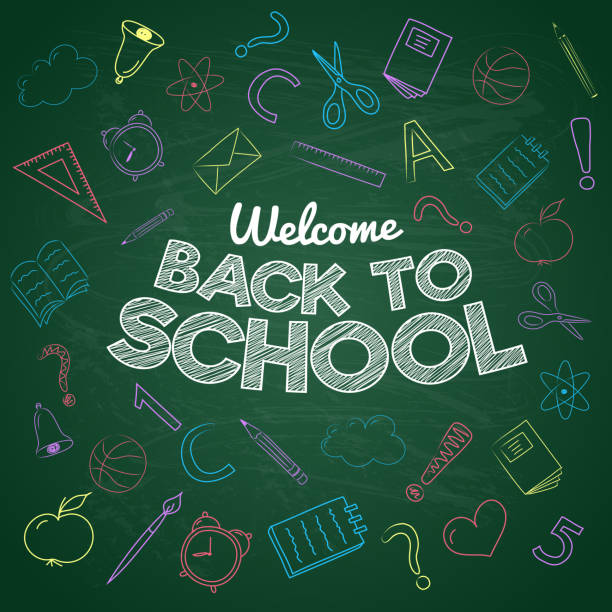 illustrations, cliparts, dessins animés et icônes de concept de l’affiche de « back to school » sur la carte verte. vector. - blackboard green learning chalk