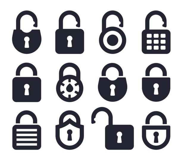 Lock Icons and Symbols Lock and security icons and symbols collection. unlocking stock illustrations