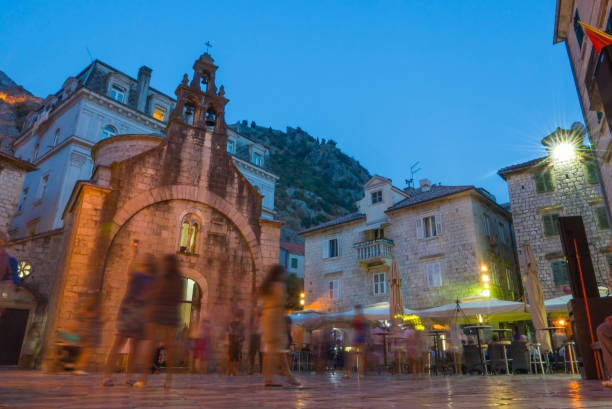 istock Saint Nicholas square in Kotor at the evening, Montenegro 838969274