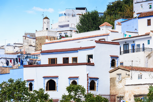 CHEFCHAOUEN, MOROCCO - SEP 10, 2015: Architecture of Chefchaouen, small town in northwest Morocco famous by its blue buildings