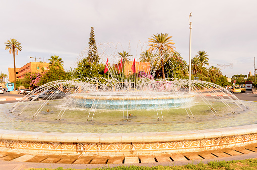 MARRAKESH, MOROCCO - SEP 5, 2015: Fountain in Marrakesh, Morocco. It is the capital city of the mid-southwestern region of Marrakesh-Asfi.