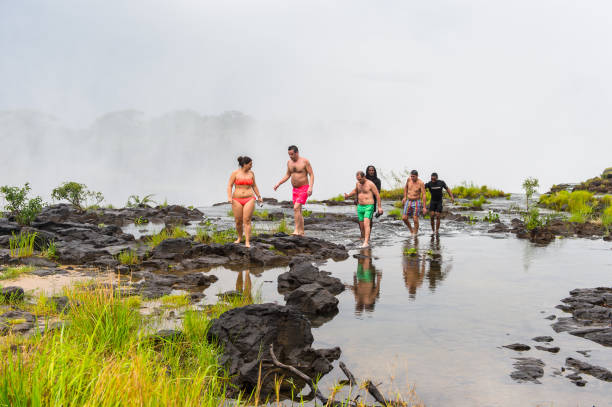 río de zambezi en la isla de livingstone - livingstone island fotografías e imágenes de stock