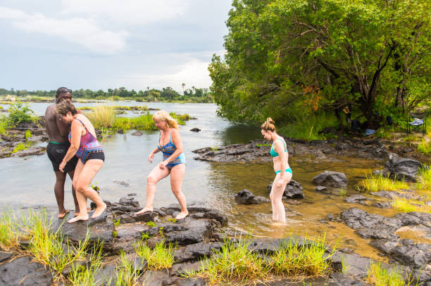 río de zambezi en la isla de livingstone - livingstone island fotografías e imágenes de stock