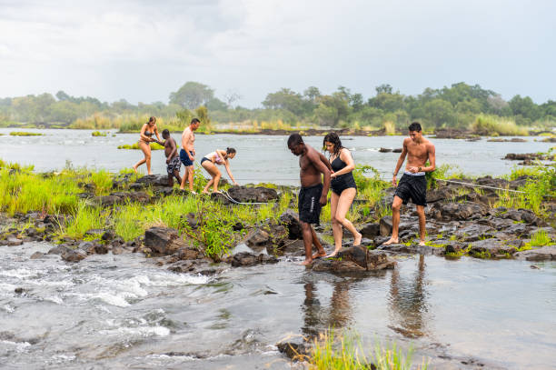 río de zambezi en la isla de livingstone - livingstone island fotografías e imágenes de stock