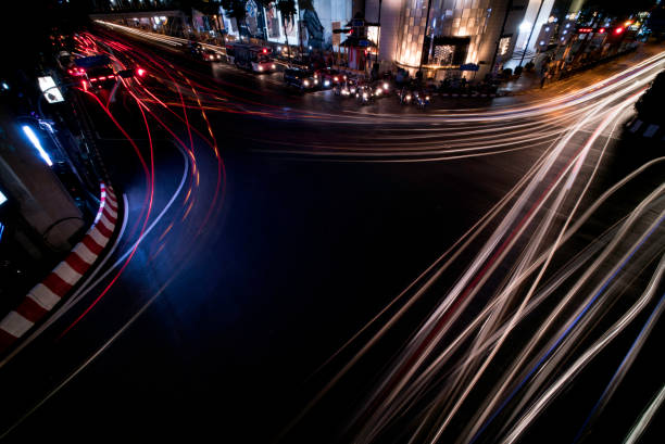 istock Light trails of fast moving Cars 838989322