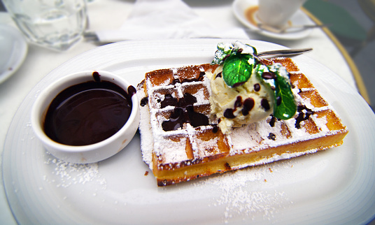 Authentic Belgian waffles with chocolate