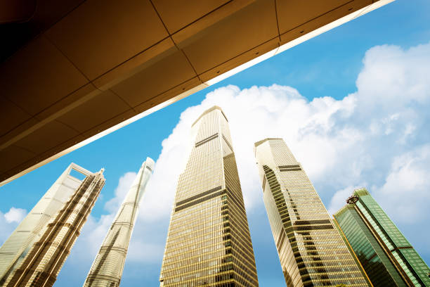 Shanghai Skyline in Dramatic Sky at Sunrise.