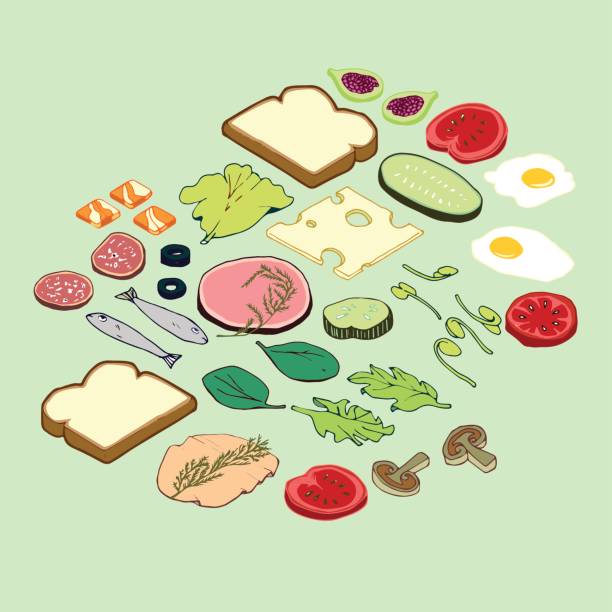 sandwich-teile - sandwich turkey bread toast stock-grafiken, -clipart, -cartoons und -symbole