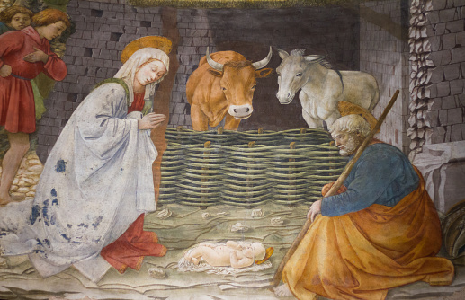 Spoleto, Umbria, Italy: Detail of 15th-century fresco (Nativity) by Filippo Lippi in the Santa Maria Assunta Cathedral in Spoleto (Perugia Province). The painting is part of the fresco cycle called Life of the Virgin.